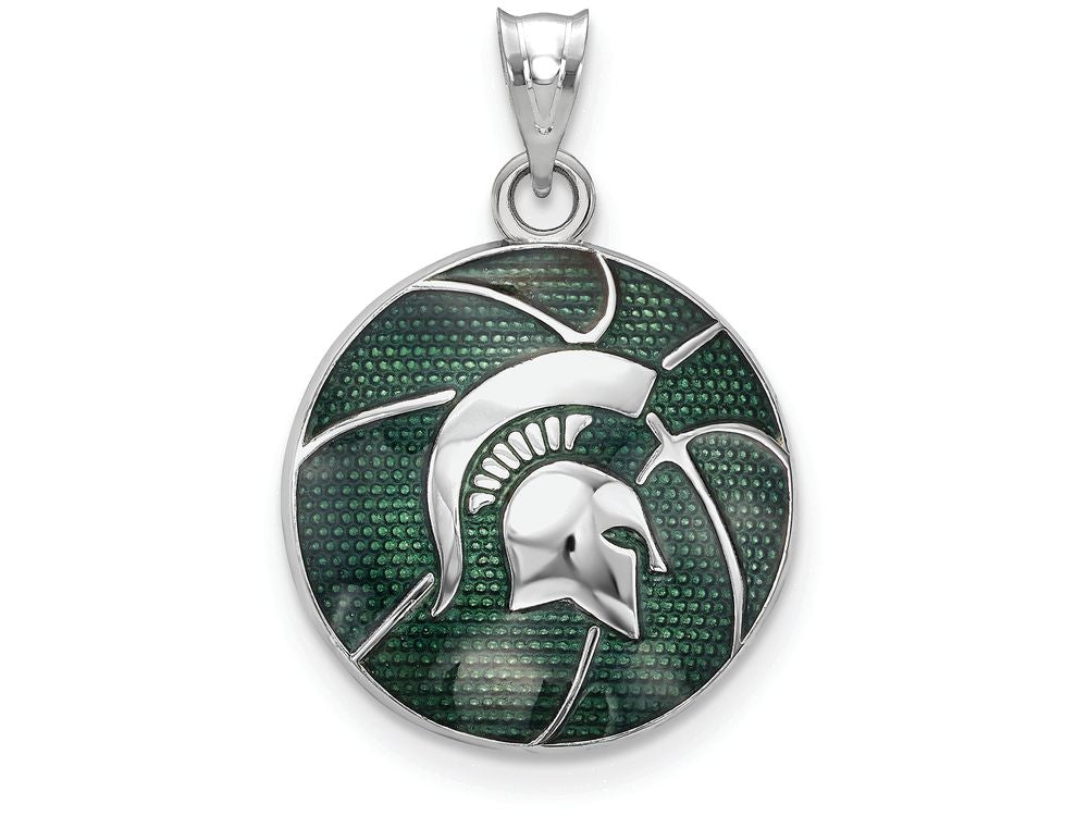 Logoart 925 Sterling Silver Michigan State University Enameled Basketball Pendant