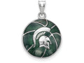 Logoart 925 Sterling Silver Michigan State University Enameled Basketball Pendant