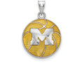 Logoart 925 Sterling Silver University Of Michigan Enameled Basketball Pendant