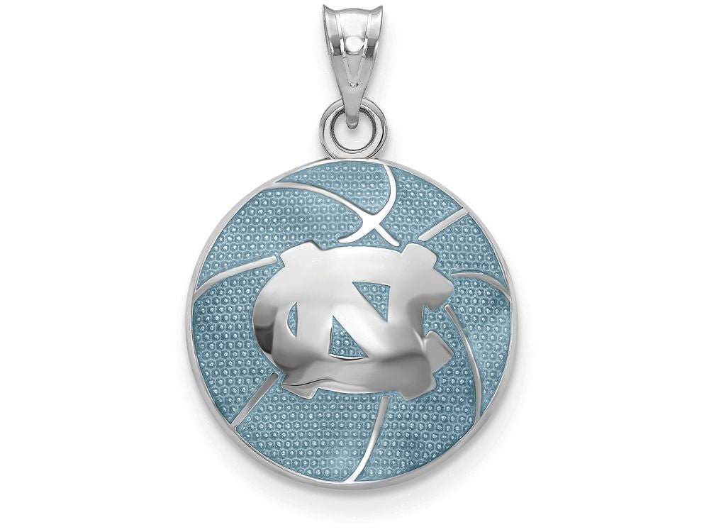 Logoart 925 Sterling Silver Univ. Of North Carolina Domed Enameled Basketball Pendant