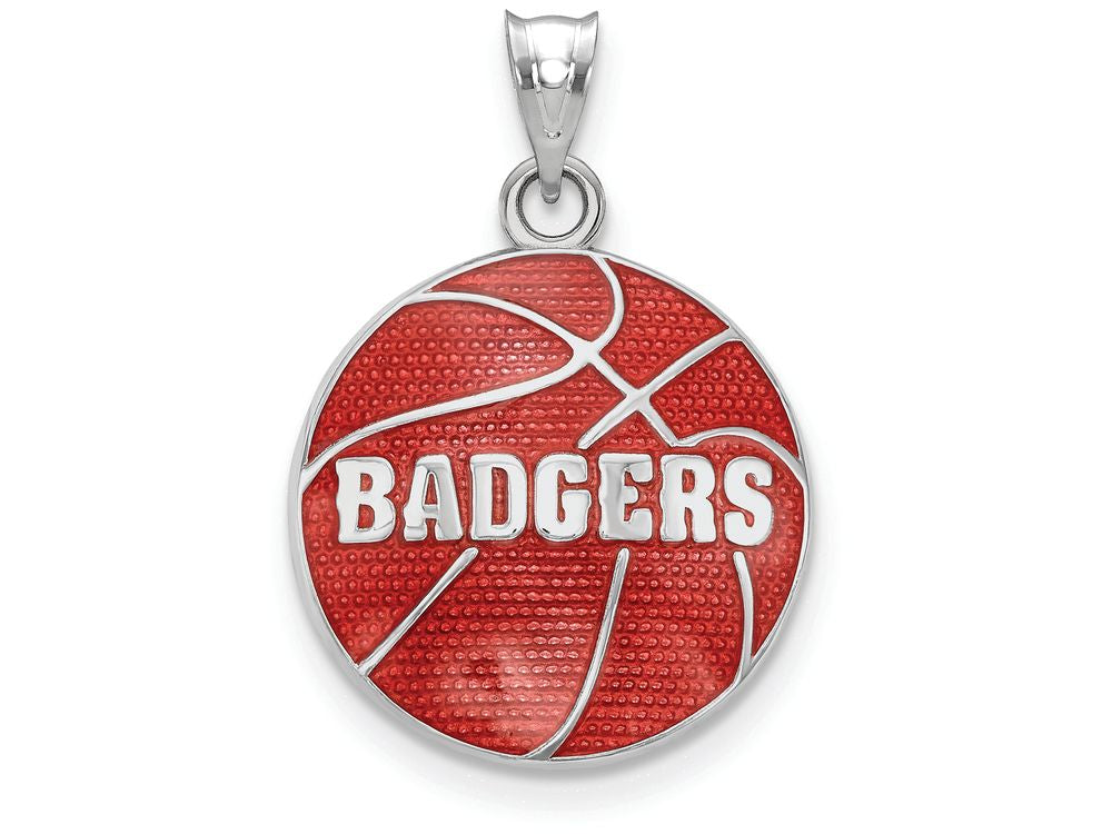 Logoart 925 Sterling Silver Univ. Of Wisconsin Badgers Enameled Basketball Pendant