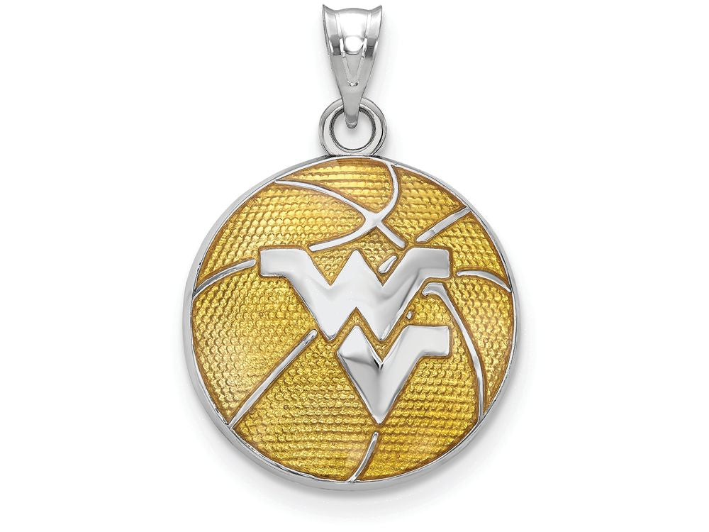 Logoart 925 Sterling Silver West Virginia Univ. Enameled Basketball Pendant