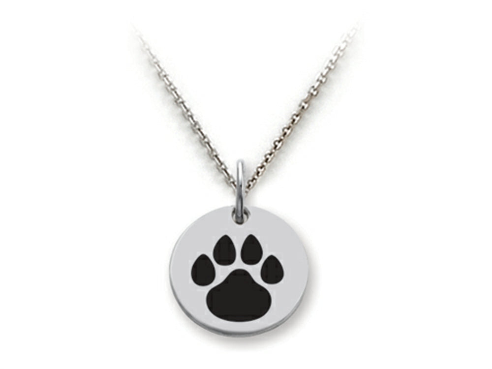 Stellar White 925 Sterling Silver Solid Paw Print Disc Pendant Necklace - Chain Included