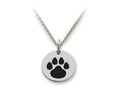 Stellar White 925 Sterling Silver Solid Paw Print Disc Pendant Necklace - Chain Included