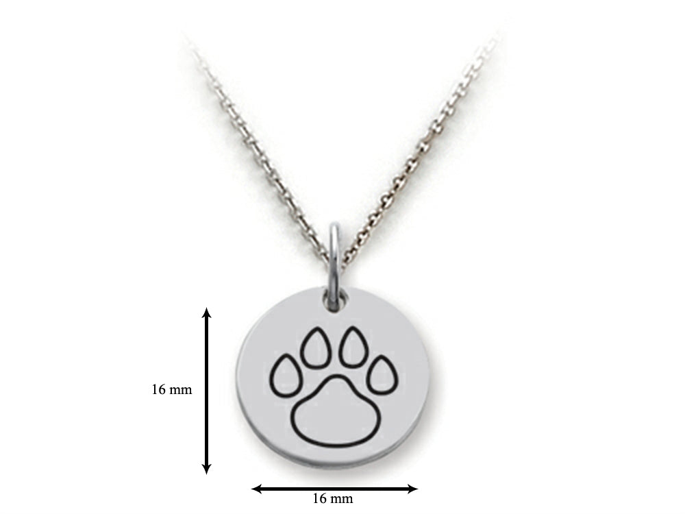 Stellar White 925 Sterling Silver Outline Paw Print Disc Pendant Necklace - Chain Included