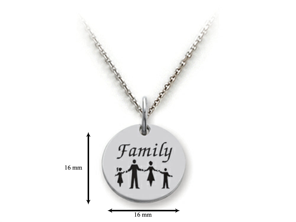 Stellar White 925 Sterling Silver Family Disc Pendant Necklace - Chain Included