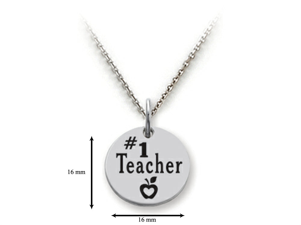 Stellar White 925 Sterling Silver #1 Teacher Disc Pendant Necklace - Chain Included