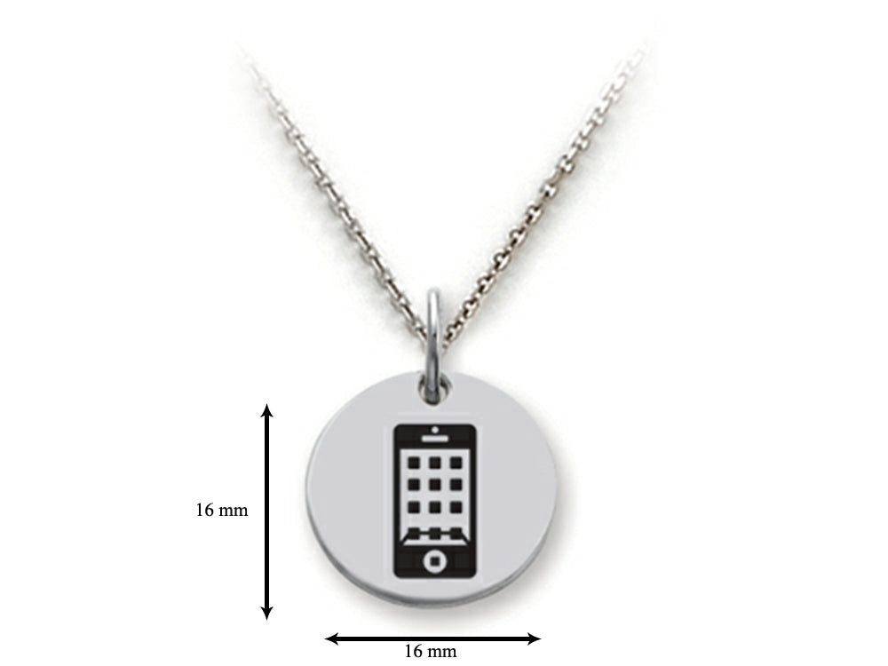 Stellar White 925 Sterling Silver Smartphone Disc Pendant Necklace - Chain Included
