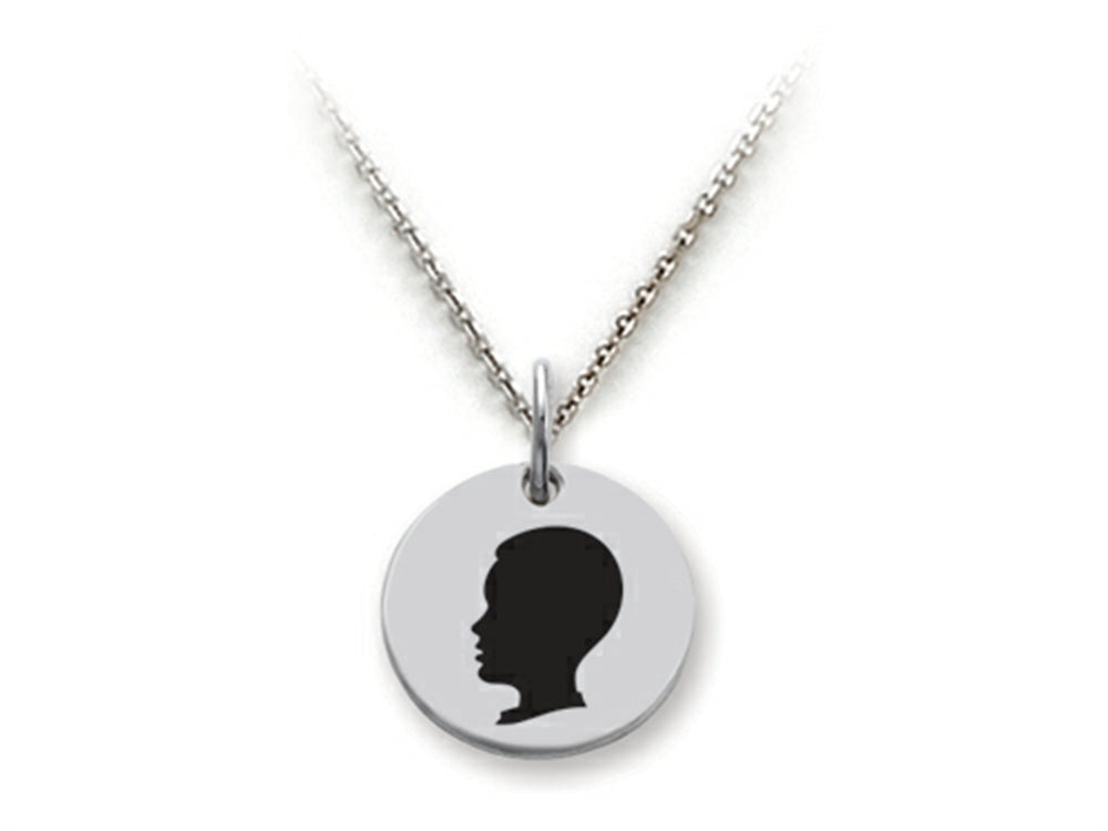 Stellar White 925 Sterling Silver Boy Head Disc Pendant Necklace - Chain Included