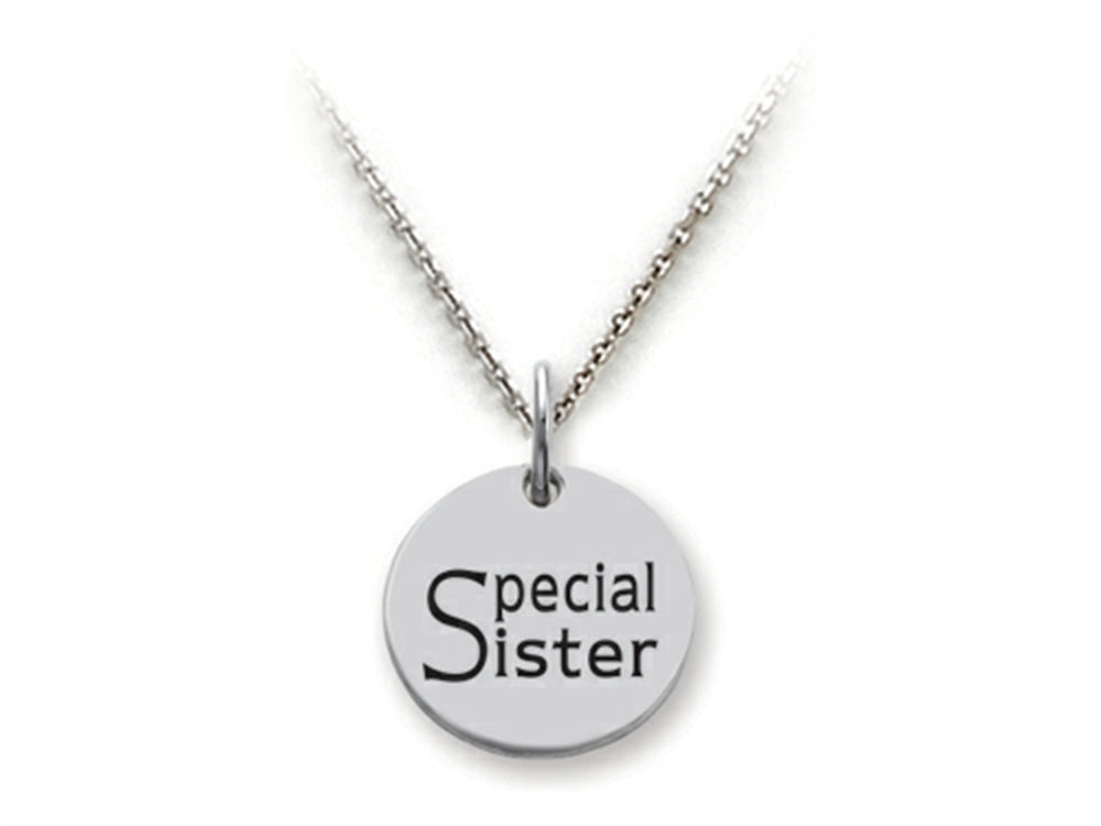 Stellar White 925 Sterling Silver Special Sister Disc Pendant Necklace - Chain Included