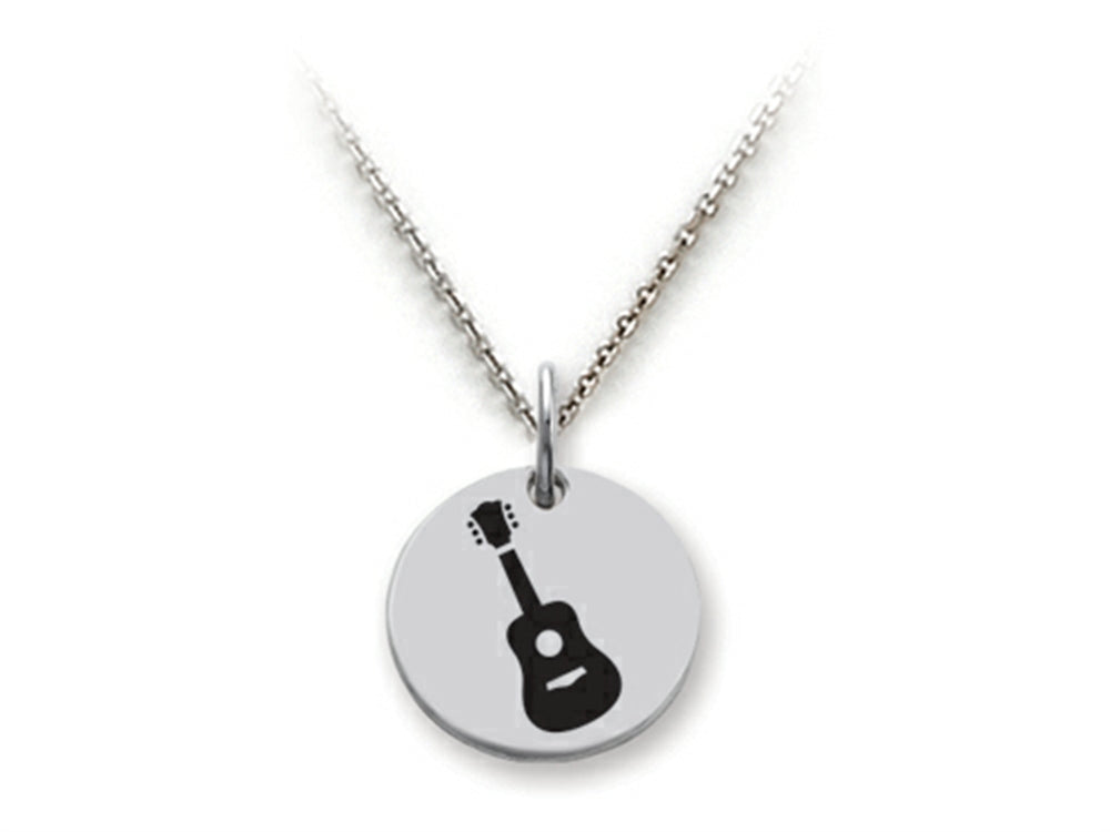 Stellar White 925 Sterling Silver Guitar Disc Pendant Necklace - Chain Included