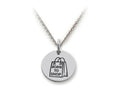 Stellar White 925 Sterling Silver Born To Shop Disc Pendant Necklace - Chain Included