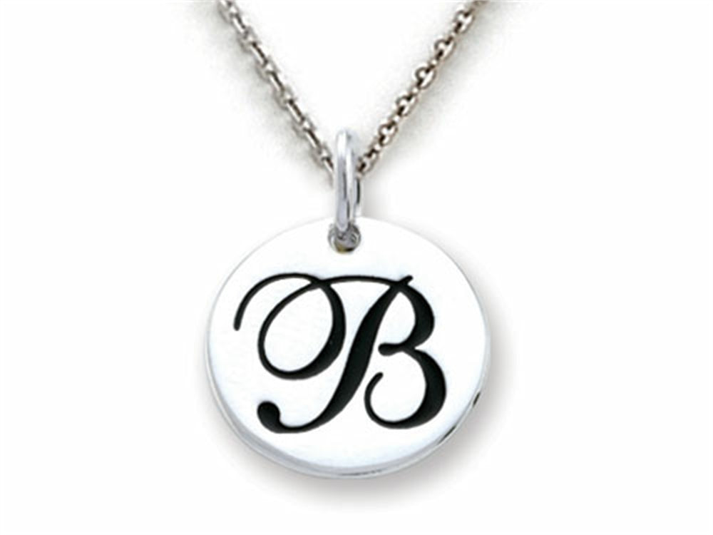Stellar White 925 Sterling Silver Initial B Personalized Alphabet Disc Pendant Necklace Chain Included