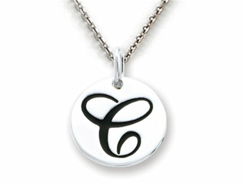 Stellar White 925 Sterling Silver Initial C Personalized Alphabet Disc Pendant Necklace Chain Included