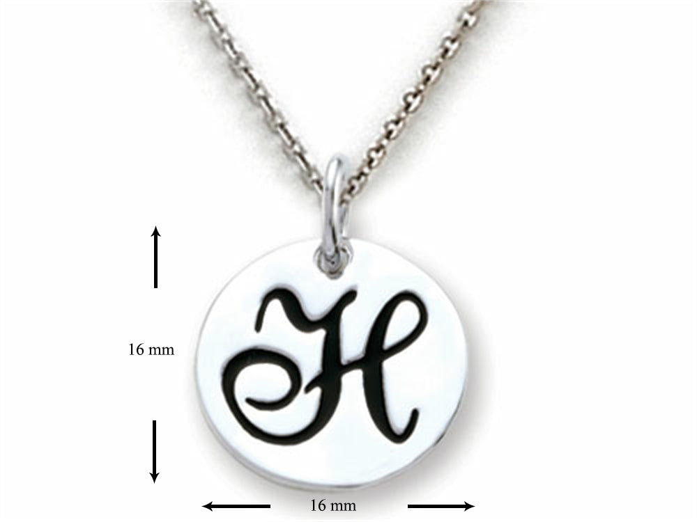 Stellar White 925 Sterling Silver Initial H Personalized Alphabet Disc Pendant Necklace Chain Included