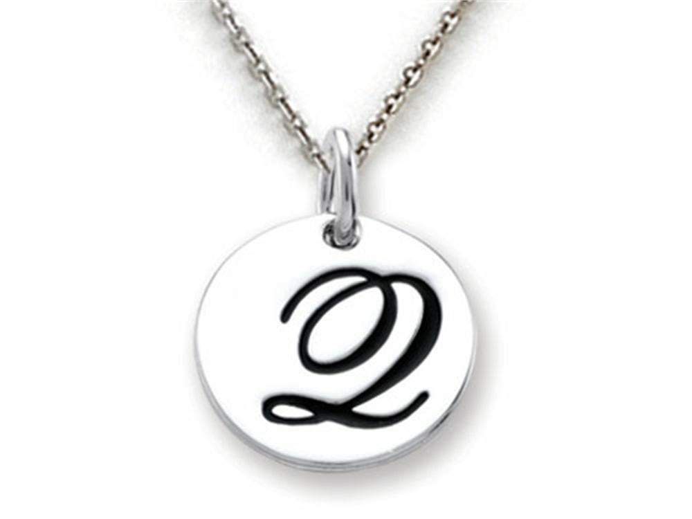 Stellar White 925 Sterling Silver Initial Q Personalized Alphabet Disc Pendant Necklace Chain Included
