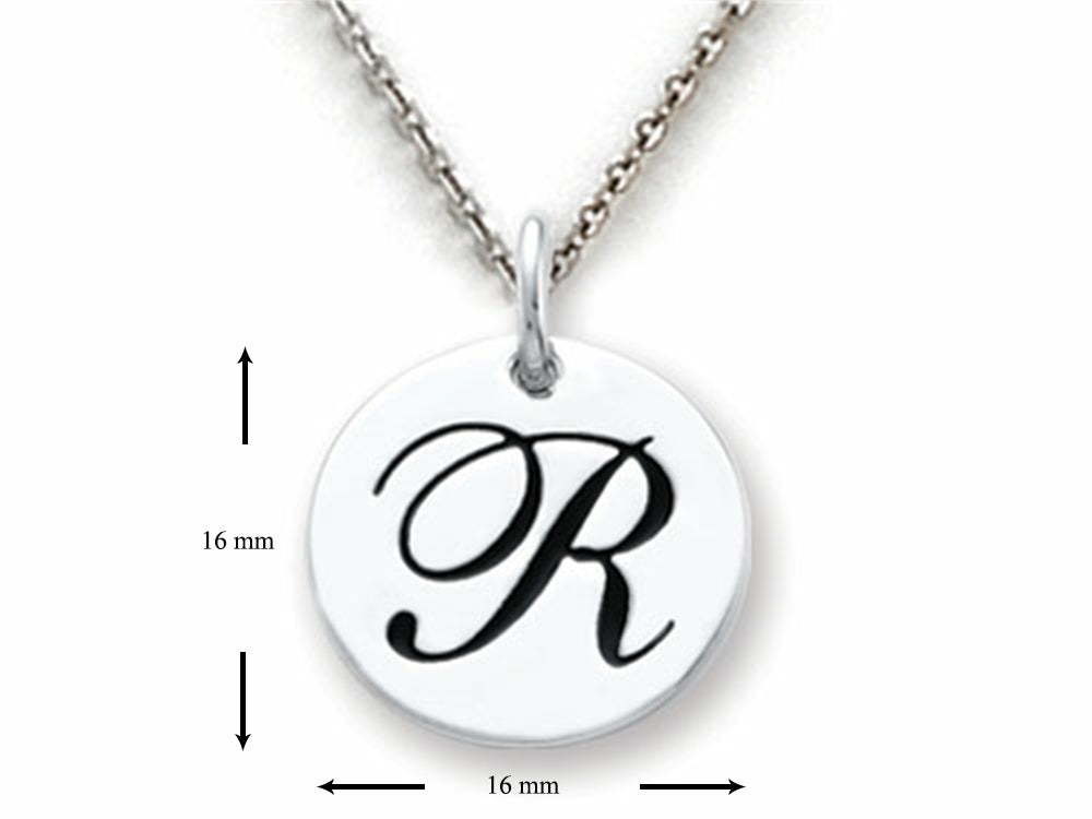 Stellar White 925 Sterling Silver Initial R Personalized Alphabet Disc Pendant Necklace Chain Included