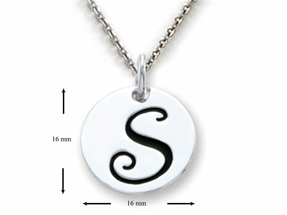 Stellar White 925 Sterling Silver Initial S Personalized Alphabet Disc Pendant Necklace Chain Included