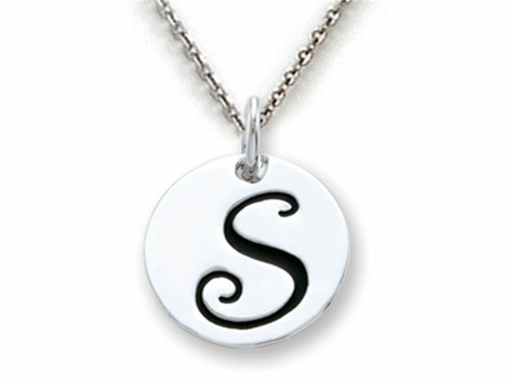 Stellar White 925 Sterling Silver Initial S Personalized Alphabet Disc Pendant Necklace Chain Included