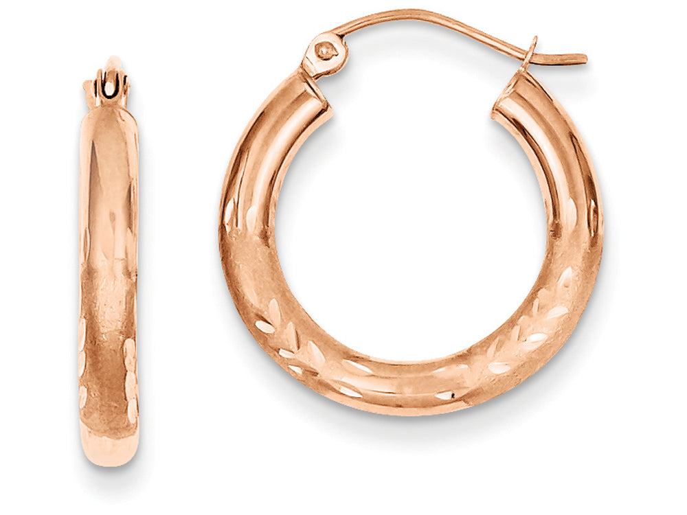 FJC Finejewelers 14k Rose Gold 3mm Satin and Bright-cut Hoop Earrings