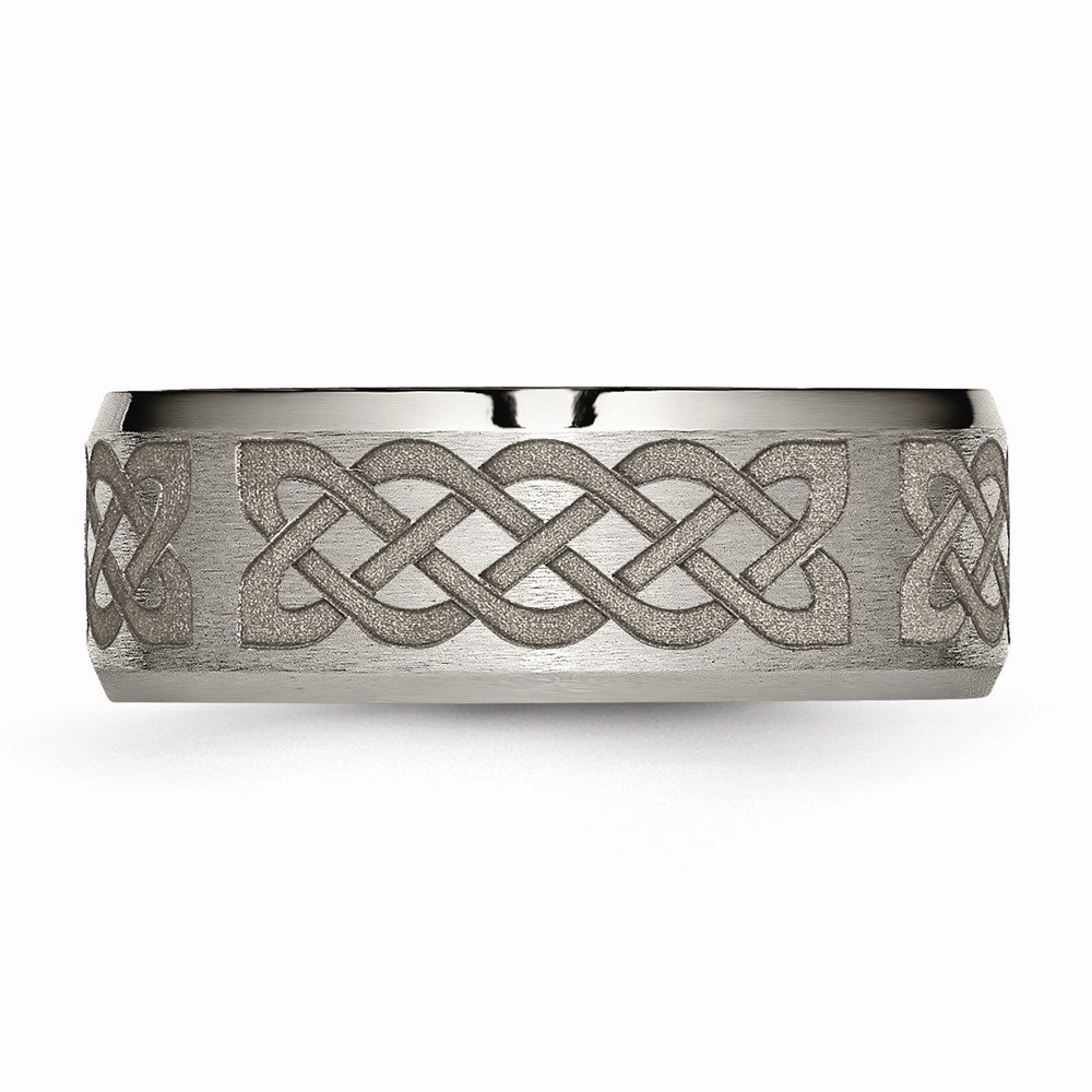 Chisel Titanium Beveled Edge 8mm Laser Design Brushed and Polished Wedding Band