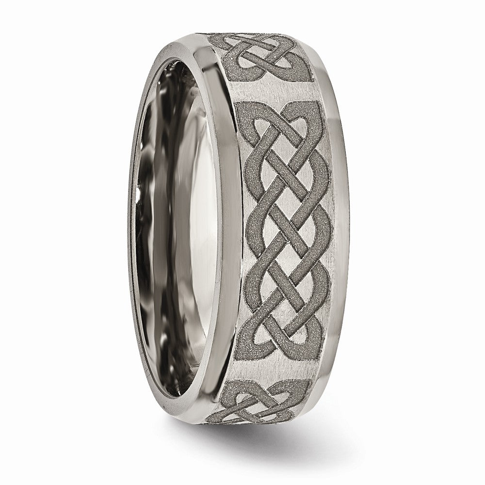 Chisel Titanium Beveled Edge 8mm Laser Design Brushed and Polished Wedding Band