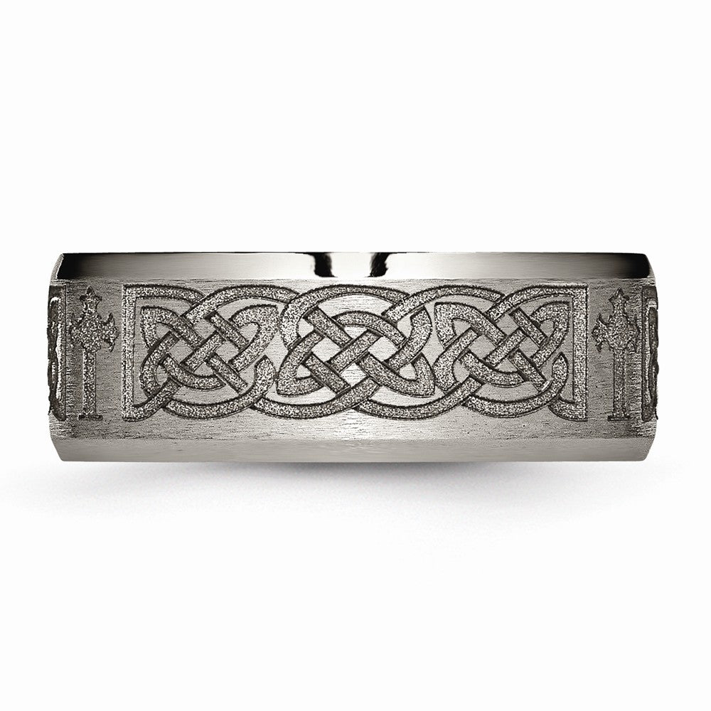 Chisel Titanium Beveled Edge 8mm Laser Design Brushed and Polished Wedding Band