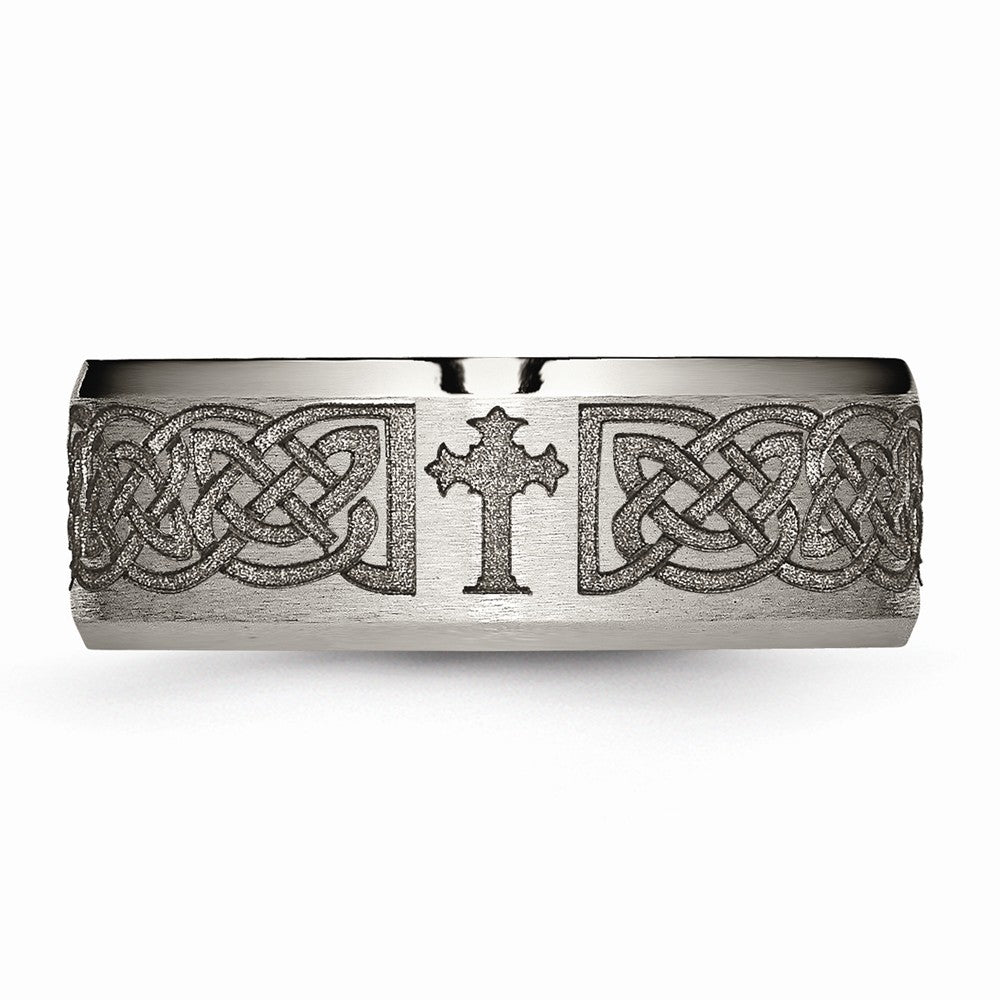 Chisel Titanium Beveled Edge 8mm Laser Design Brushed and Polished Wedding Band