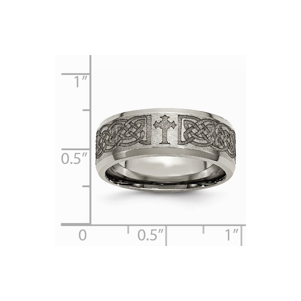 Chisel Titanium Beveled Edge 8mm Laser Design Brushed and Polished Wedding Band