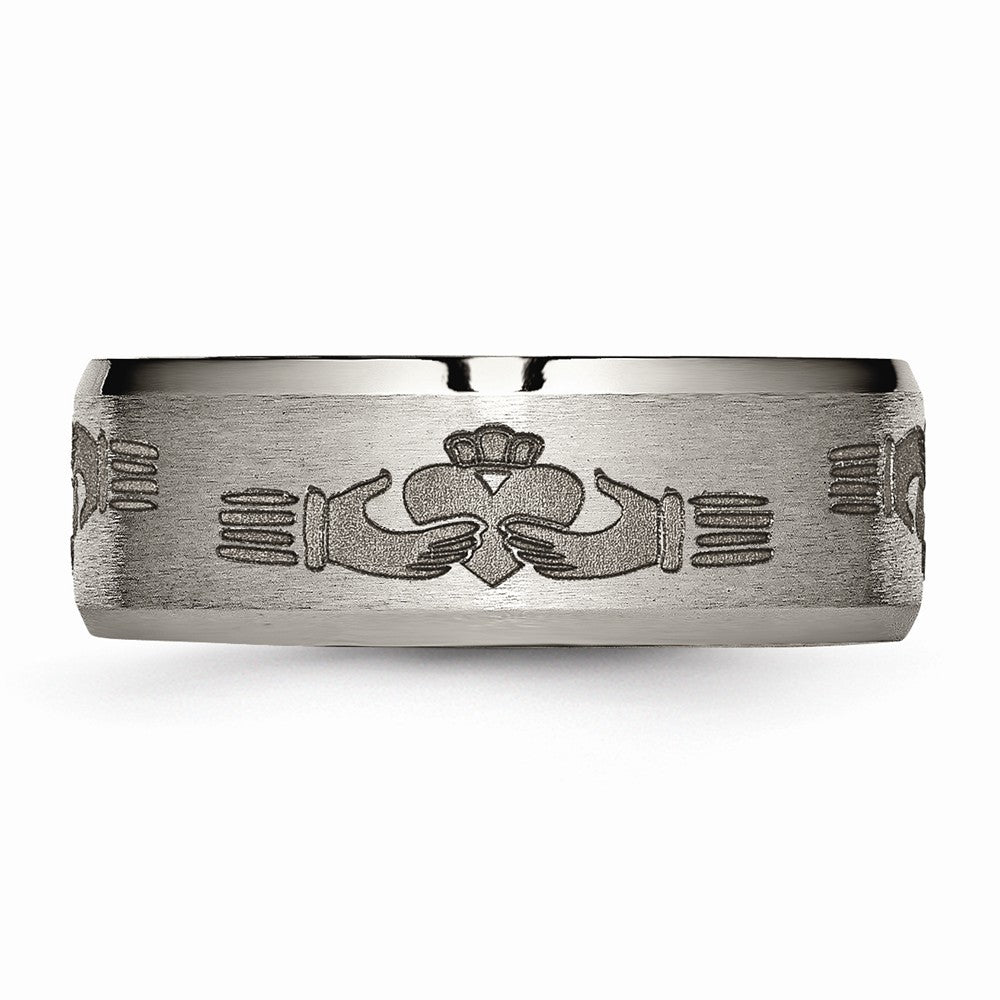 Chisel Titanium Beveled Edge 8mm Laser Design Brushed and Polished Wedding Band