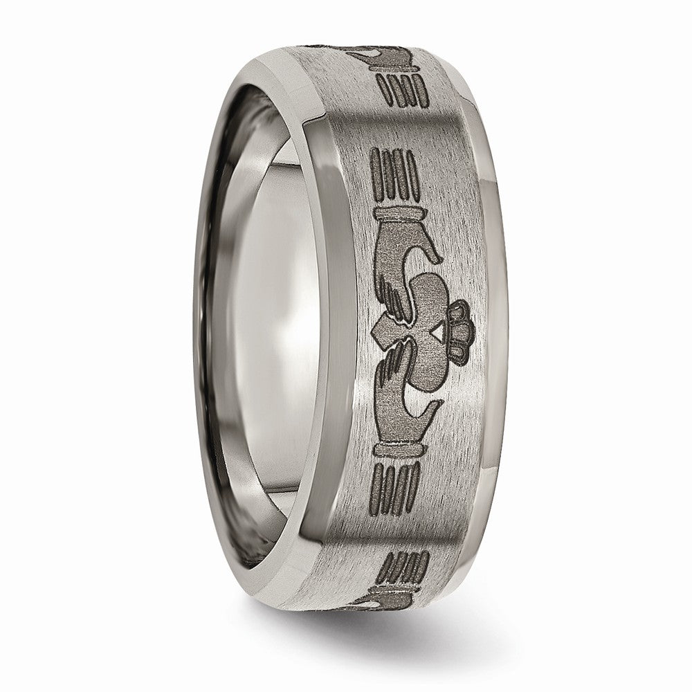 Chisel Titanium Beveled Edge 8mm Laser Design Brushed and Polished Wedding Band
