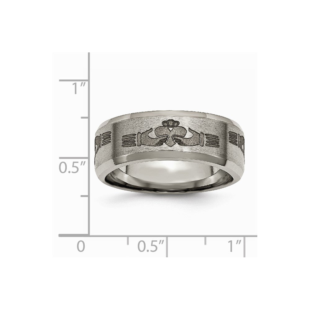 Chisel Titanium Beveled Edge 8mm Laser Design Brushed and Polished Wedding Band