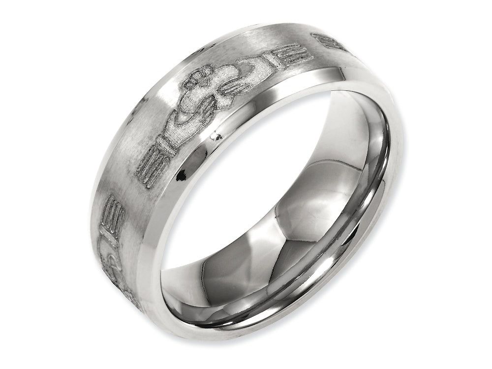 Chisel Titanium Beveled Edge 8mm Laser Design Brushed and Polished Wedding Band
