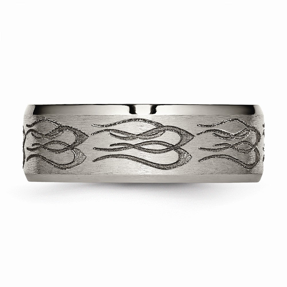 Chisel Titanium Beveled Edge 8mm Laser Design Brushed and Polished Wedding Band