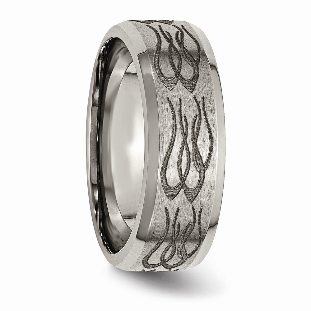 Chisel Titanium Beveled Edge 8mm Laser Design Brushed and Polished Wedding Band
