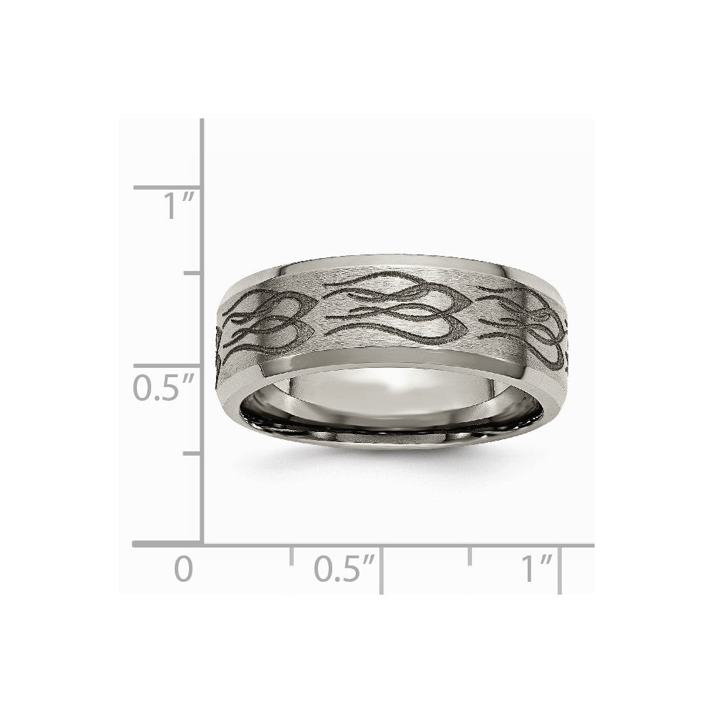 Chisel Titanium Beveled Edge 8mm Laser Design Brushed and Polished Wedding Band