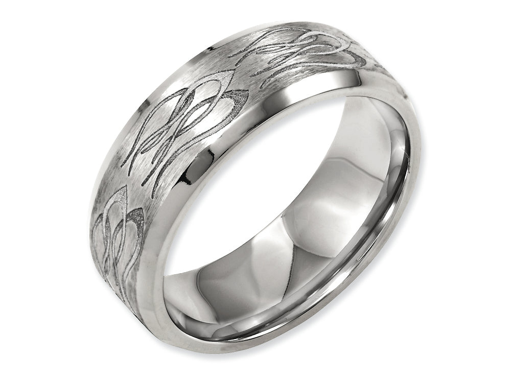 Chisel Titanium Beveled Edge 8mm Laser Design Brushed and Polished Wedding Band