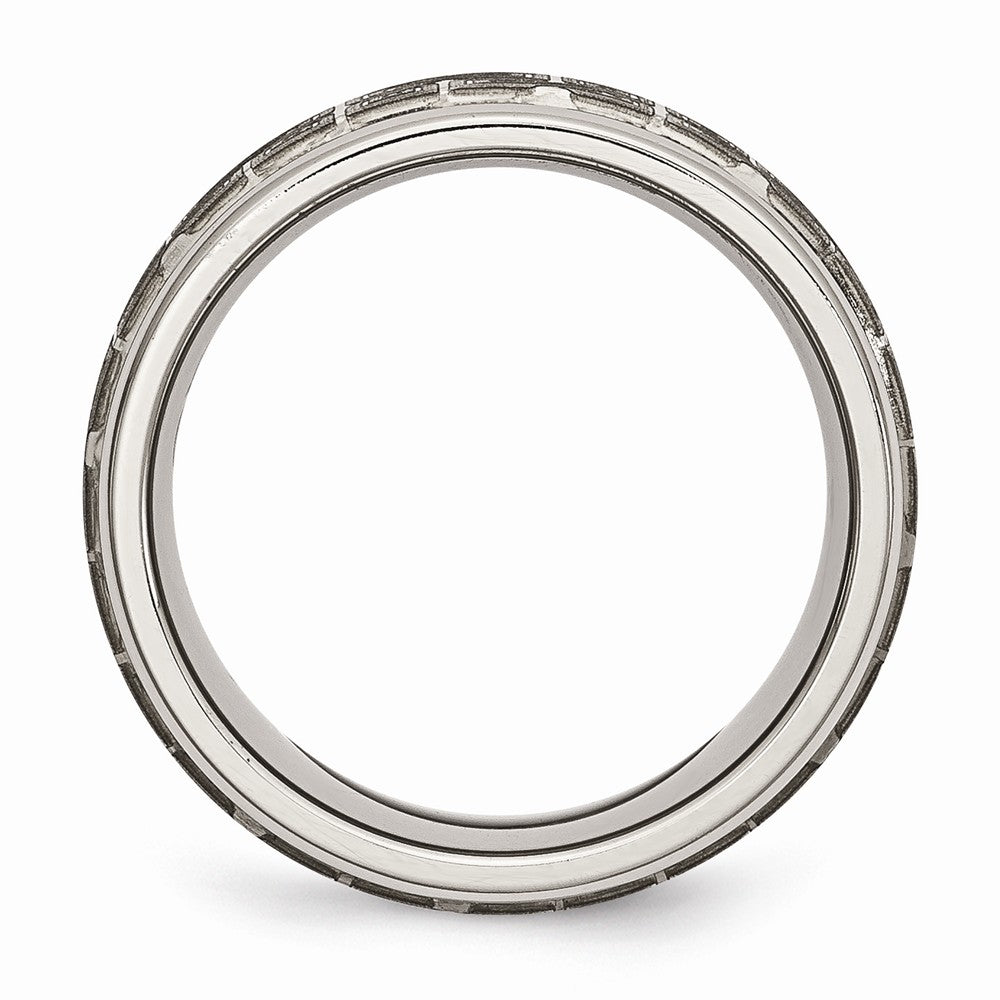Chisel Titanium Ridged Edge 8mm Laser Design Brushed and Polished Wedding Band