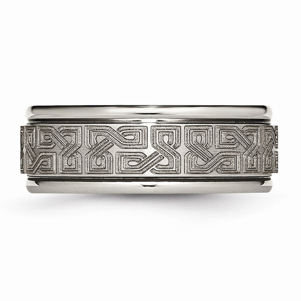 Chisel Titanium Ridged Edge 8mm Laser Design Brushed and Polished Wedding Band