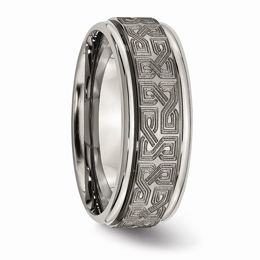 Chisel Titanium Ridged Edge 8mm Laser Design Brushed and Polished Wedding Band