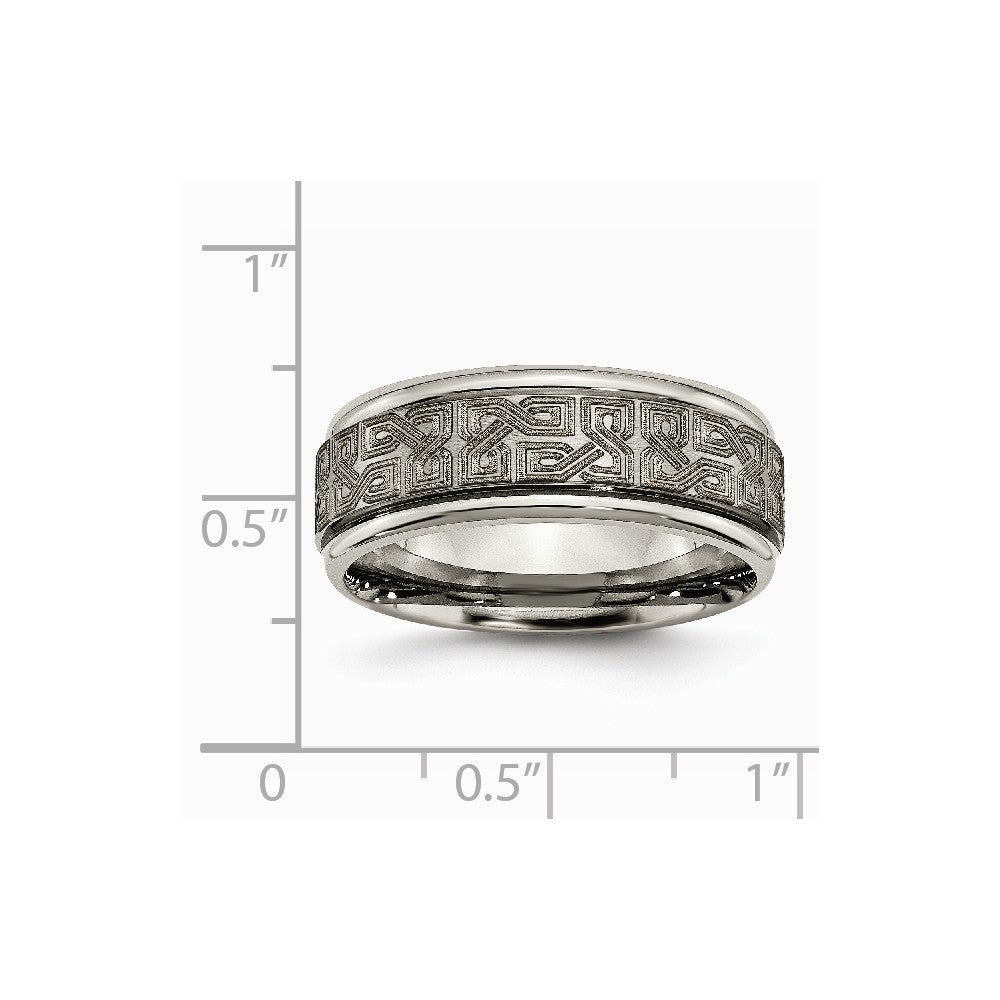 Chisel Titanium Ridged Edge 8mm Laser Design Brushed and Polished Wedding Band