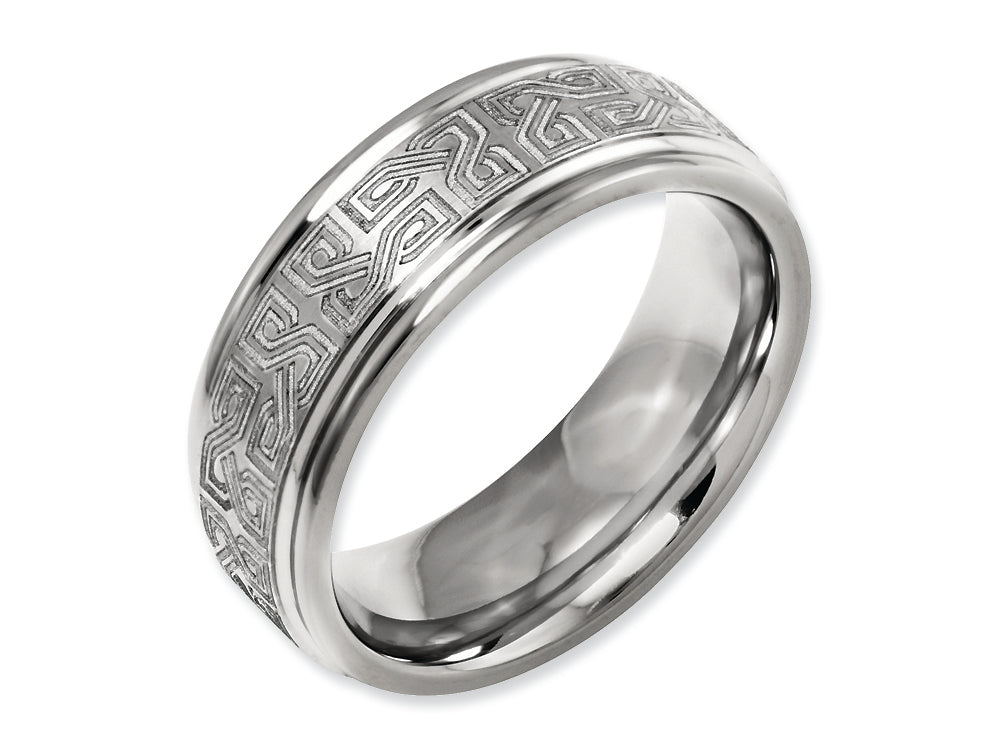 Chisel Titanium Ridged Edge 8mm Laser Design Brushed and Polished Wedding Band