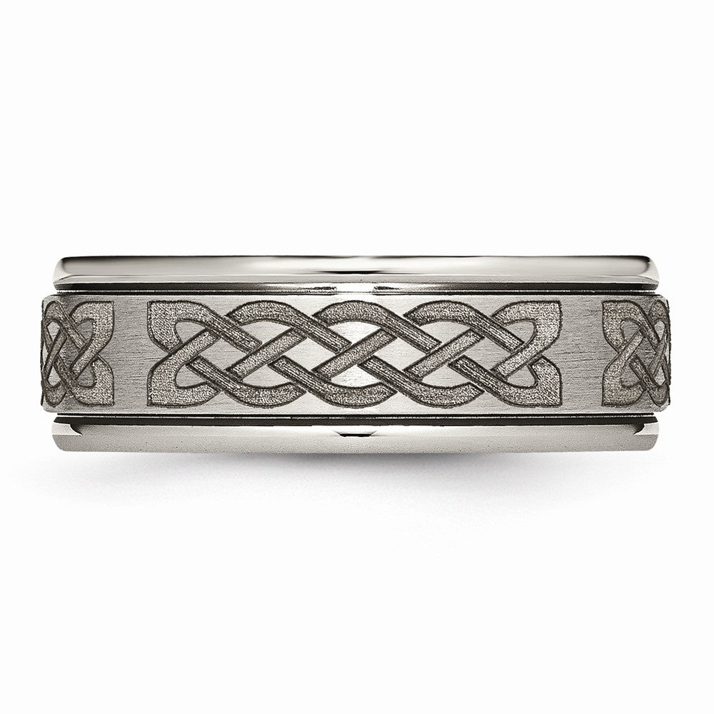 Chisel Titanium Ridged Edge 8mm Laser Design Brushed and Polished Wedding Band