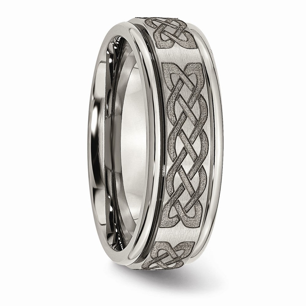 Chisel Titanium Ridged Edge 8mm Laser Design Brushed and Polished Wedding Band