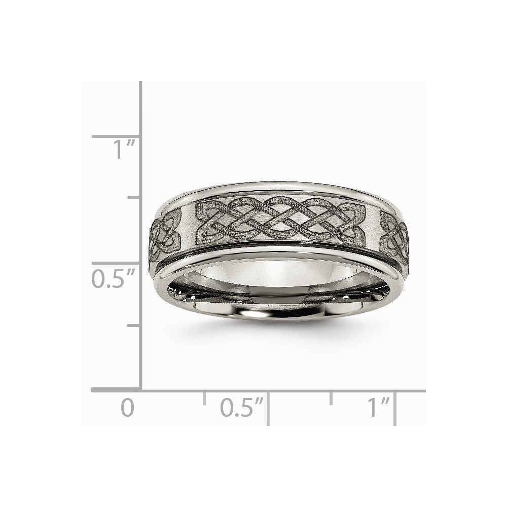 Chisel Titanium Ridged Edge 8mm Laser Design Brushed and Polished Wedding Band