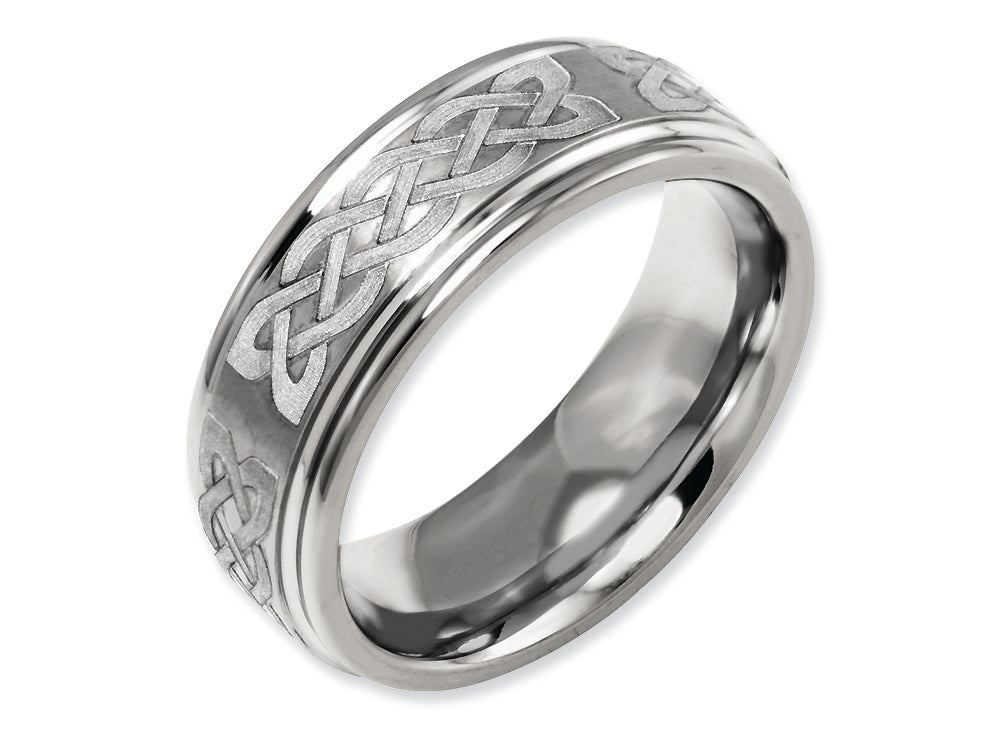 Chisel Titanium Ridged Edge 8mm Laser Design Brushed and Polished Wedding Band
