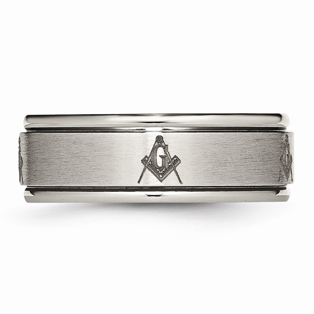 Chisel Titanium Ridged Edge 8mm Laser Design Brushed and Polished Wedding Band