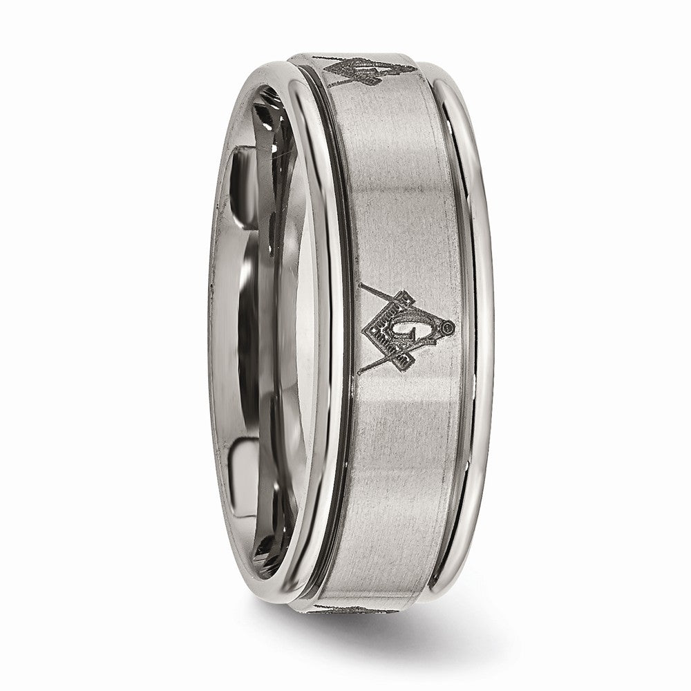 Chisel Titanium Ridged Edge 8mm Laser Design Brushed and Polished Wedding Band