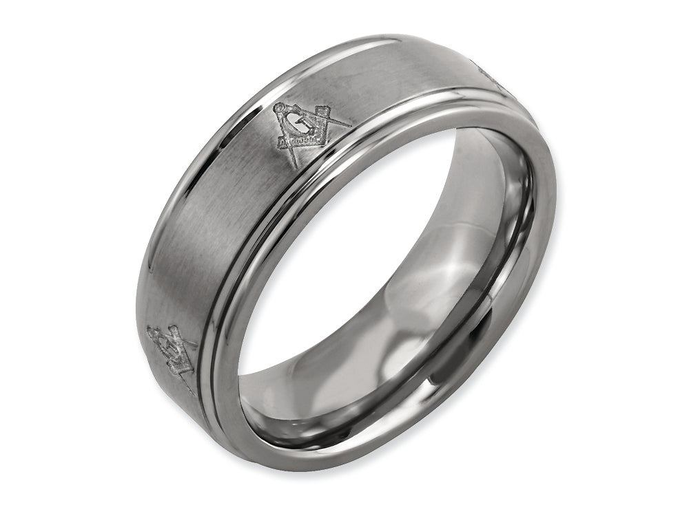 Chisel Titanium Ridged Edge 8mm Laser Design Brushed and Polished Wedding Band