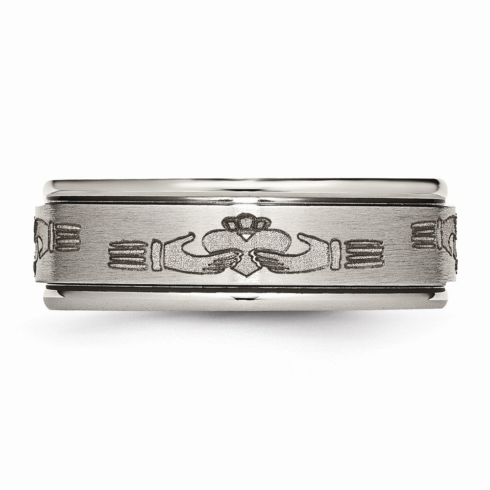 Chisel Titanium Ridged Edge 8mm Laser Design Brushed and Polished Wedding Band